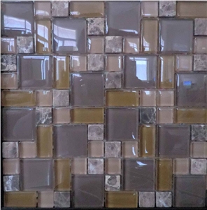 Light Emperador Stone Glass Mosaic Tile Pattern, Brown Marble Glass Mosaic