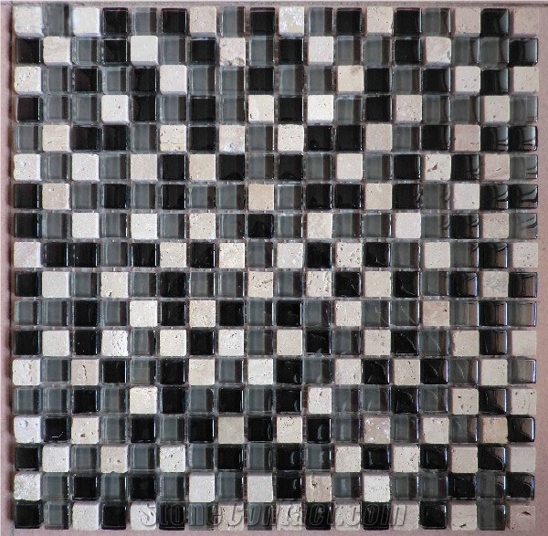 White Travertine Glass Mosaic Tiles