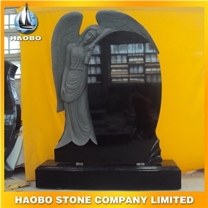 Angel Monument Black Headstone