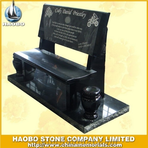 Chinese Shanxi Black Absolute Black Grantie Bench Memorials, American Style Monuments Directly from Factory