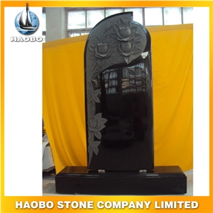 Flower Carving Momument Black Granite Headstone