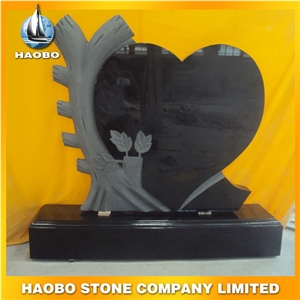Heart Carving Monument Black Granite Headstone