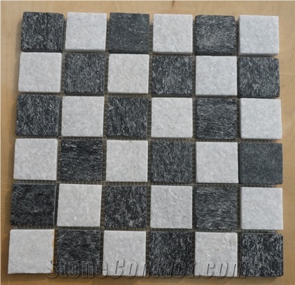Black and White Mosaic, ,black White Quartzite Mosaic