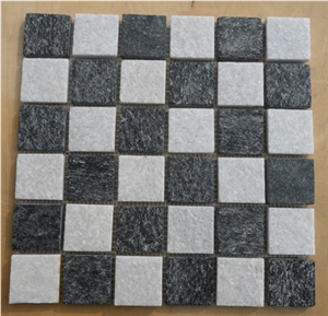 Black and White Mosaic, ,black White Quartzite Mosaic
