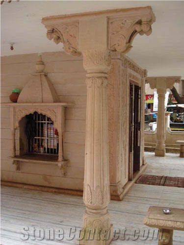 Sandstone Carved Columns, Bansi Pink Sandstone