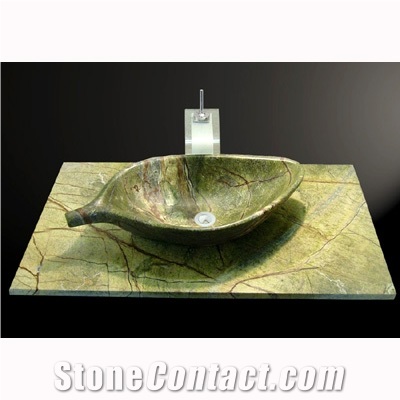 Stone Bathroom Sink & Basin, Rainforest Green Marble