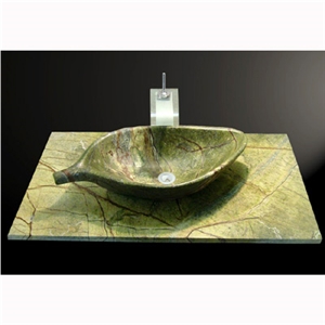 Stone Bathroom Sink & Basin, Rainforest Green Marble