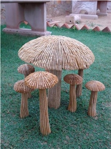 Stone Mushrooms Sculpture, Buff Brown Sandstone Other Landscaping