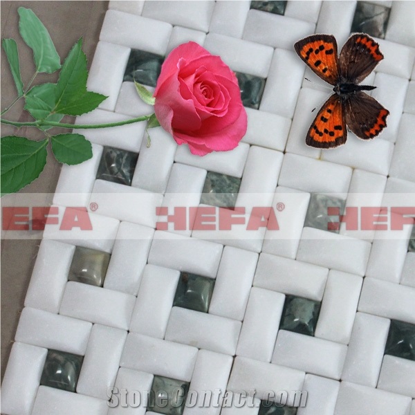 12x12 Whtie Mosaic Tile XMD012WMJ, Chinese Jade Hua an Jade White Marble Mosaic
