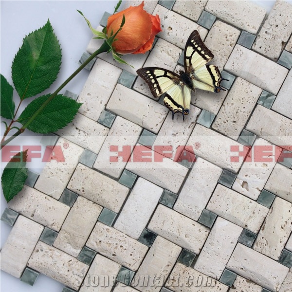 Beige and Green Mosaic Ceramic XMD011TJ, Travertino ,Huaan Jade Marble Mosaic