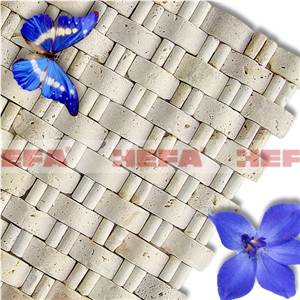 Beige Stone Mosaic Carpet XMD005T, Beige Travertine Mosaic