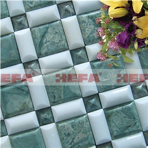 Green and White Mosaic Flower Tile XMD028WMJ, Hua an Jade Chinese White Jade Green Marble Mosaic