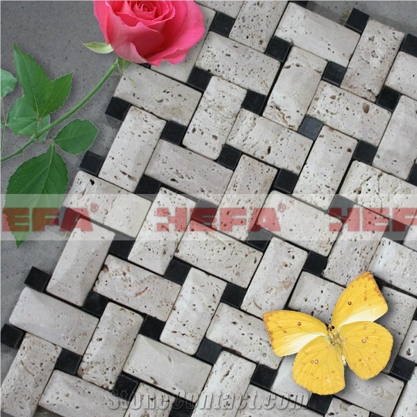 Grey and Black Mosaic Floor Designs XMD011TA, Travertino ,esite Travertine Mosaic