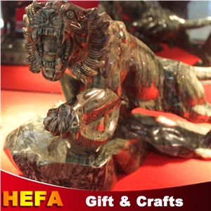 Jade Lion & Tiger Statue, Hua an Jade/Ink Jade Green Marble Artifacts, Handcrafts