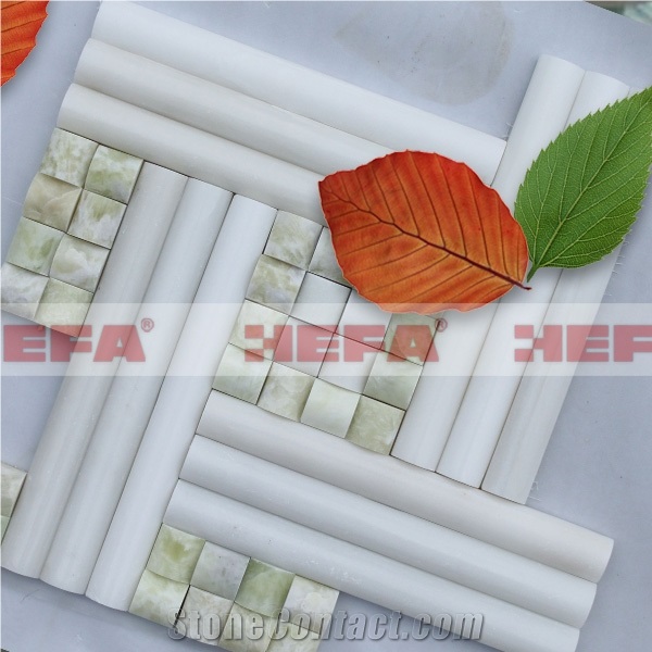White and Green Bedroom Wall Tile XMD025WMG, Chinese Whtie Jade ,Green Jade Marble Mosaic