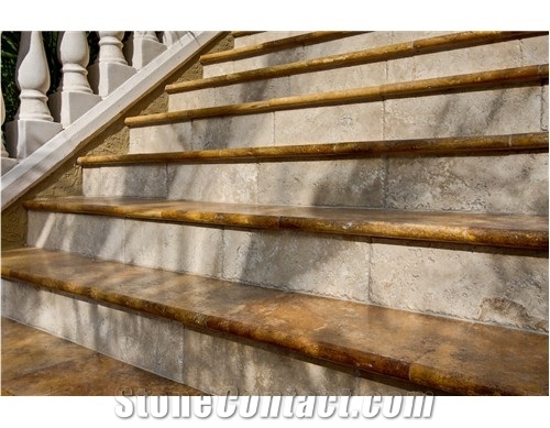 Brushed Travertine Stairs, Honed Travertine Steps, Denizli Beige Travertine