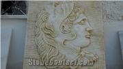Marble Carved Embossment, Relief, Dionysos White Marble