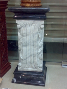 Pedestal Pillar in Black Marble, Zebra Black Marble Home Decor