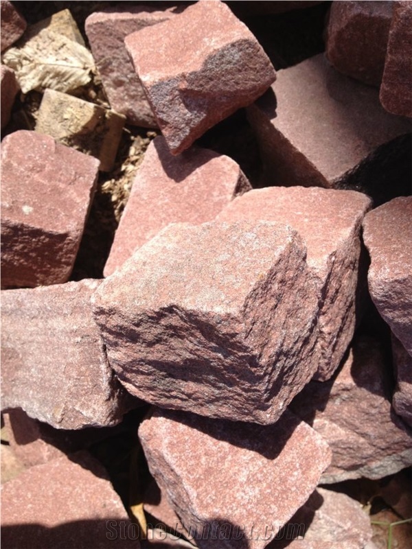 Red Sandstone Cobbles, Paving Stones, Kirtchevit Red Sandstone