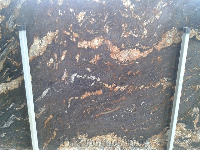 Magma Gold Black Granite Slabs, Brazil Black Granite