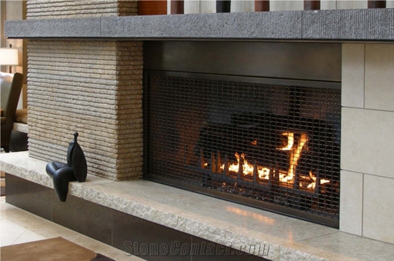 Kinaro Tan Limestone Fireplace, Brown Limestone