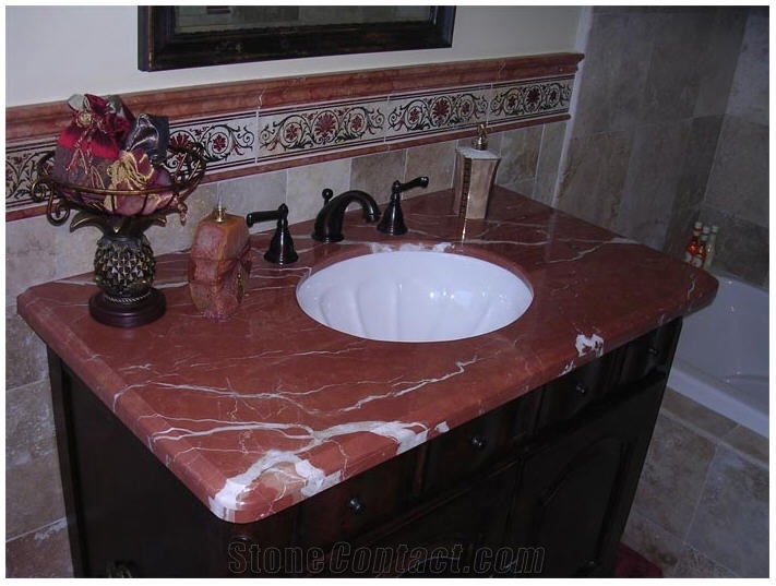 Marble Vanity Top, Rosso Coralito Red Marble