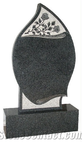 Jet 09 Headstone in Mid Grey G654 Granite, Black Granite