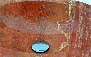 Oval Basin in Red Travertine
