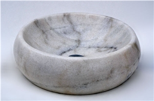 Round Solid Basin in Marble, White Marble Basin
