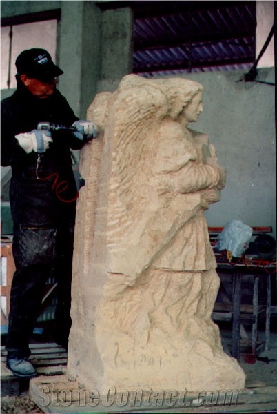 Hand Carved Sculpture, Nocciolato Scuro Beige Limestone