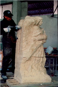 Hand Carved Sculpture, Nocciolato Scuro Beige Limestone