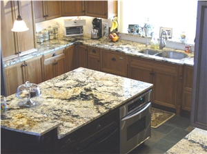 Tropical Delicatus Granite Kitchen Island & Top, Yellow Granite Kitchen Countertops