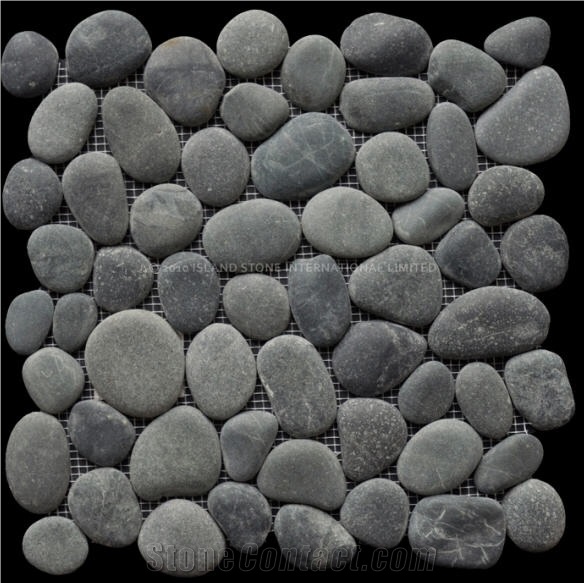Perfect Pebble Stone on Net, Cremanata Grey Marble Mosaic