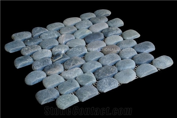 Strip Pebble Stone Mosaic, Medan Charcoal Grey Marble