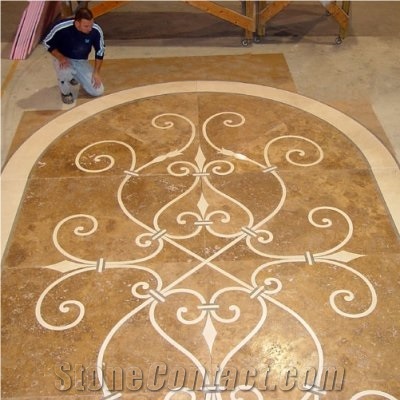 Daria Waterjet Medallion, Brown Marble Waterjet Medallion