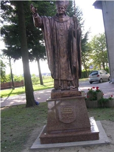 Pope John Paul II, Maple Red Granite Sculpture, Statue