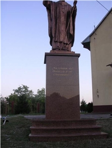 Pope John Paul II, Maple Red Granite Sculpture, Statue