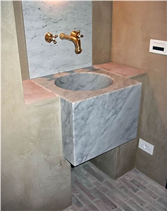 Solid Sink in Bianco Carrara Venato D, White Marble