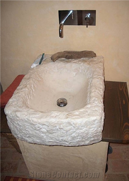 Solid Sink in Biancone Di Asiago, White Limestone