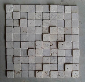 3d Beige Tumbled Travertine Small Square Stepping Mosaic