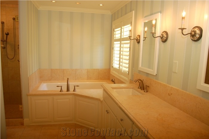 Jerusalem Gold Limestone Honed Bathroom Top, Bath Tub Deck, Yellow Limestone
