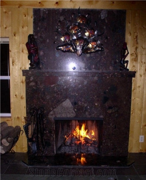 Palladio Granite Fireplace, Rhodium Bahia Granite, Rhodium Bahia Red Granite Fireplace