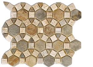 Multicolor Slate and Ivory Quartzite Mosaic, China Multicolor Slate Mosaic