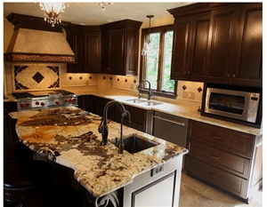 Antique Persa Gold Granite Kitchen Countertop, Antique Persa Gold Yellow Granite Kitchen Countertops