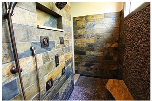 Ardosia Multicolor Slate, Pebble Stone Bathroom Design