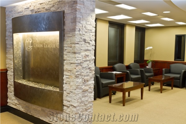 Gym Lobby Wall Cladding Project, Golden White Beige Quartzite Wall Cladding