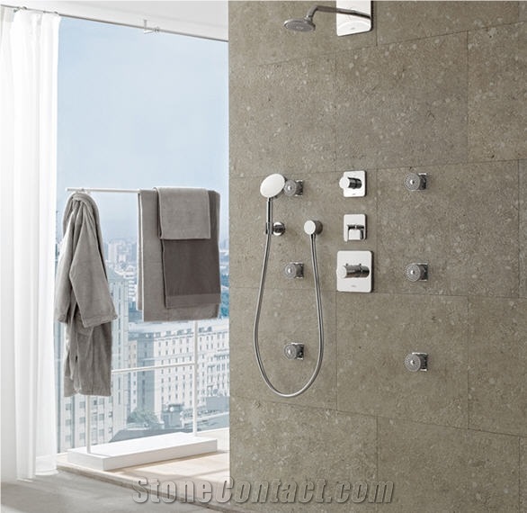 Grigio Argento Limestone Shower Wall Tiles, Italy Grey Limestone
