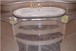 Fior Di Pesco Carnico Marble Bath Tub Steps, Surround, Fior Di Pesco Carnico Lilac Marble Bath Tub