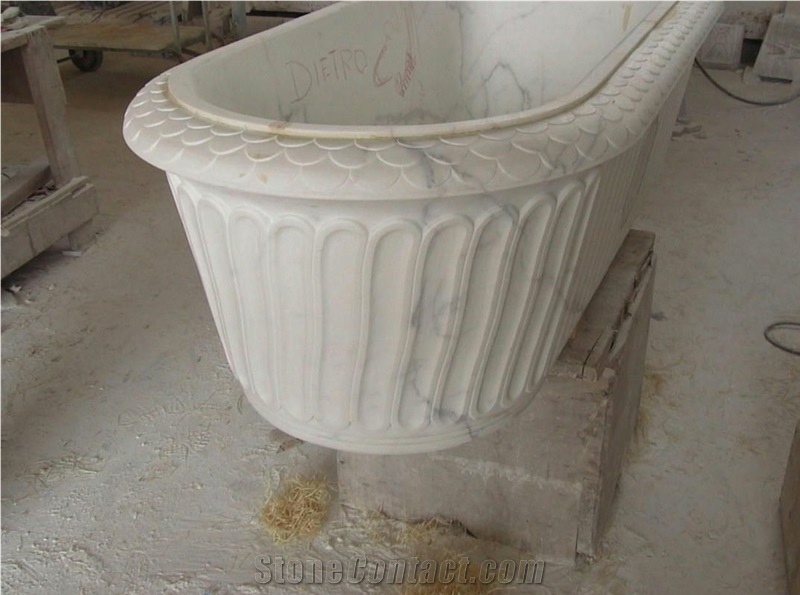 Statuario Marble Solid Bath Tub, Statuario Altissimo White Marble Bath Tub
