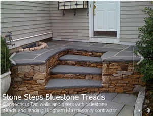 Connecticut Tan Walls and Risers with Bluestone Treads, Elk Brook Grey Blue Stone Risers
